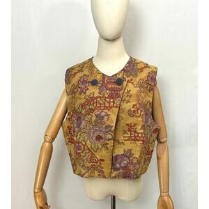 Rare 90s The Maker of Heavenly Trousers Yellow Floral Brocade Textile Vest